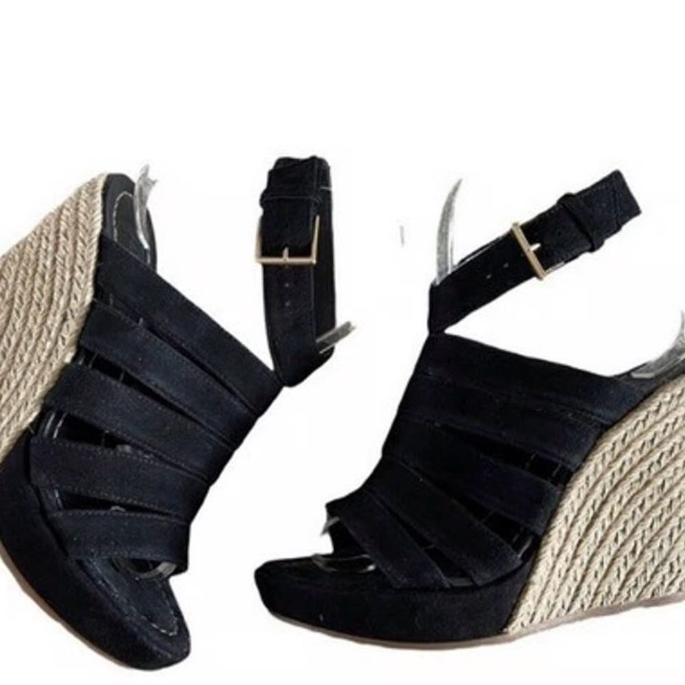 Tory Burch Black Espadrille Wedge Sandals with Ankle Strap